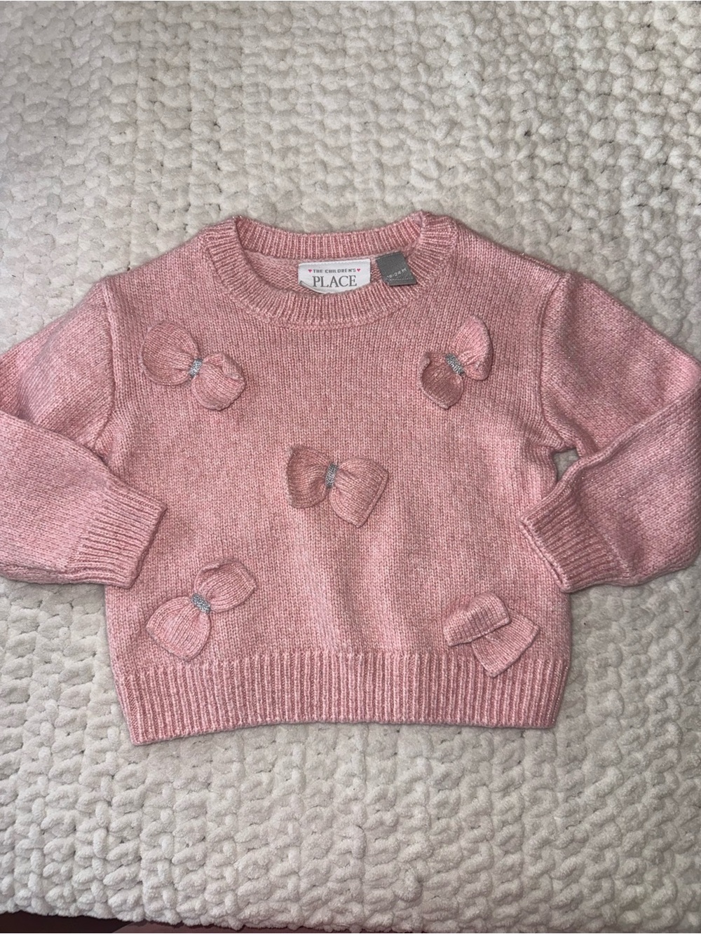 The Children's Place Pink Bow Knit Sweater - Kids Accessories